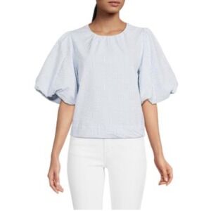 JOE'S Cotton Seersucker Puff Sleeve Top In Blue White Stripe Size Small